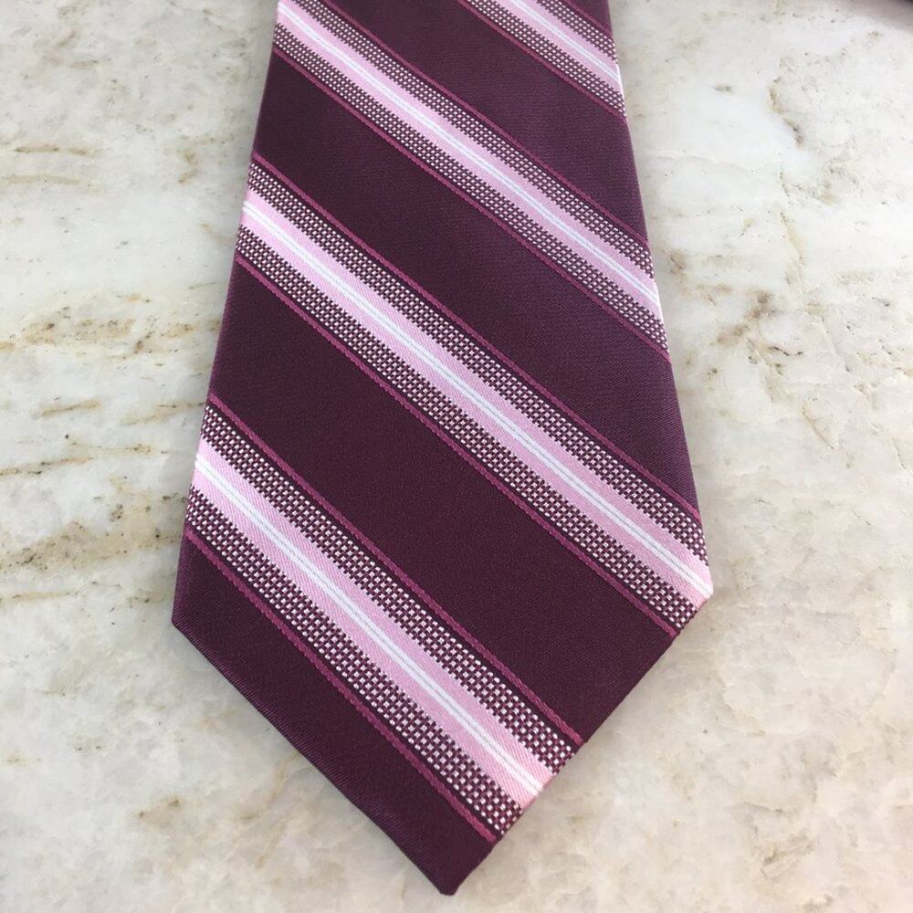 MICHAEL KORS  Silk Regiment Tie in Burgundy  Pink Grey and White